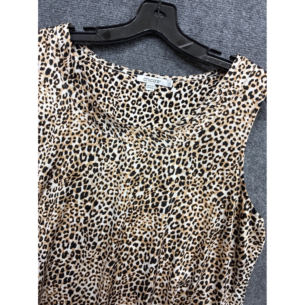 Chicos Leopard Print Tank Top Sleeveless Blouse Brown Black Size 2 Large